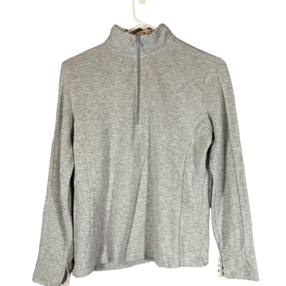 Orvis Gray 1/4 Zip Long Sleeve Cotton Mock Neck Knit Sweater Women Sz XS